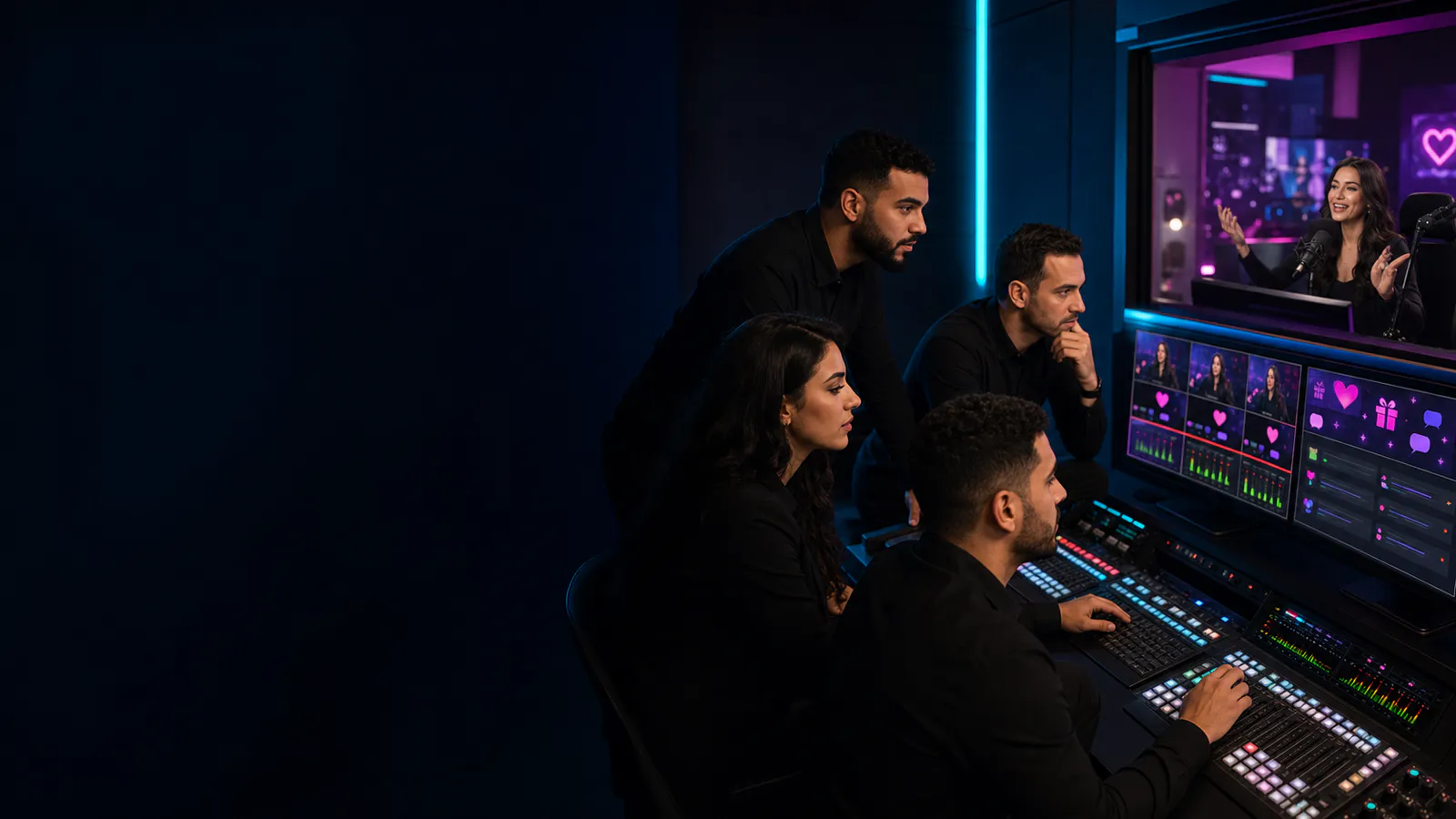 A live production team providing support in a modern studio